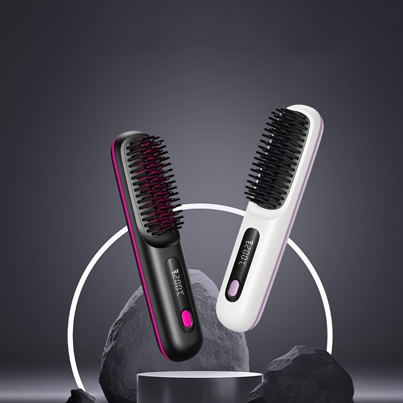 Portable&cordless straight hair comb, rapid heating, constant temperature anti-hot design, negative ion technology, intelligent digital display, USB charging, delicate and lightweight, very suitable for home and travel use, ideal gift for ladies